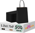 MESHA Gift Paper Bags 500 PACK 5.25x3.75x8'' Black Medium Shopping Kraft Bags by MESHA
