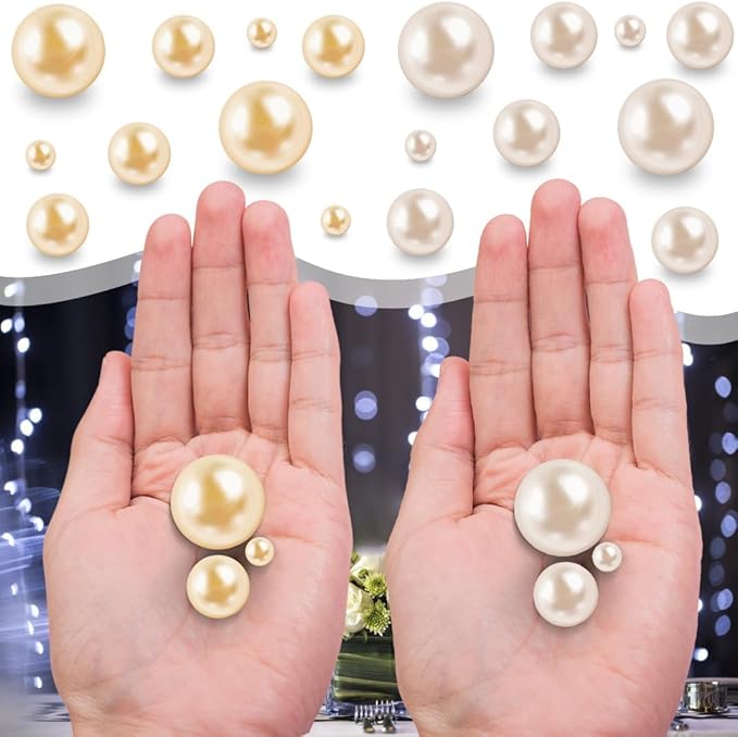 300Pcs Cream&Gold Polished No Hole Faux Pearl Beads - Image 3