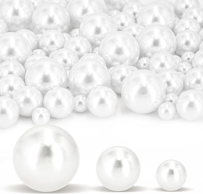 180PCS White Beads for Centerpieces Vases, No Hole Polished Pearl Makeup Beads by Cusmation