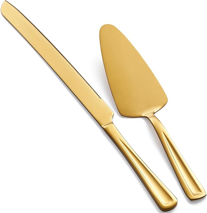 GoGeiLi Gold Cake Knife and Server Set, 13-inch Stainless Steel Cake Cutting Set by GoGeiLi
