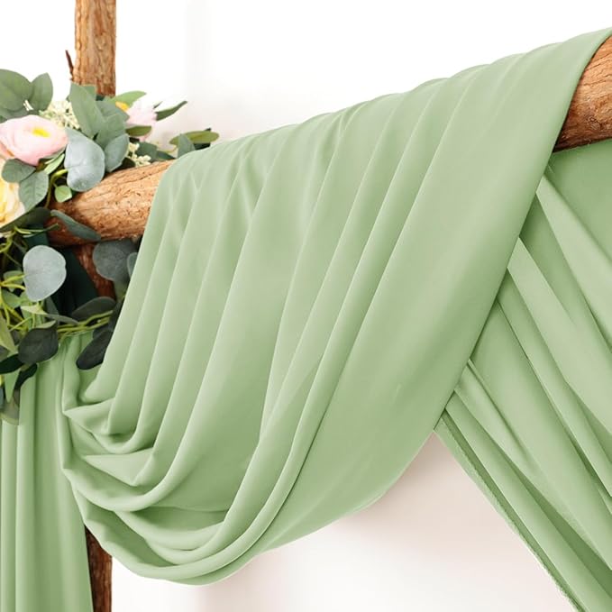 Wedding Arch Draping Fabric 2 Panels 30'' x 18FT Sage Green Sheer Chiffon Arch - Image 2