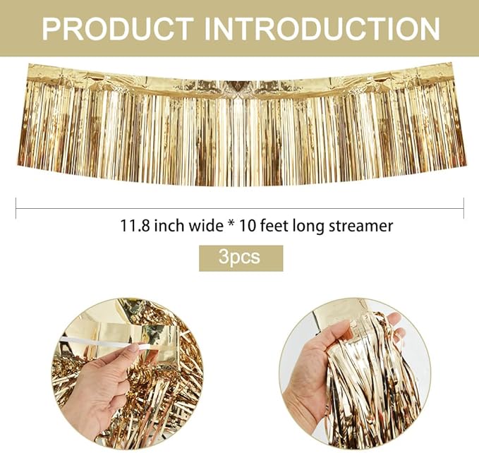 BEISHIDA 3 Packs Metallic Foil Fringe Garland Champagne Wall Hanging Tinsel - Image 3