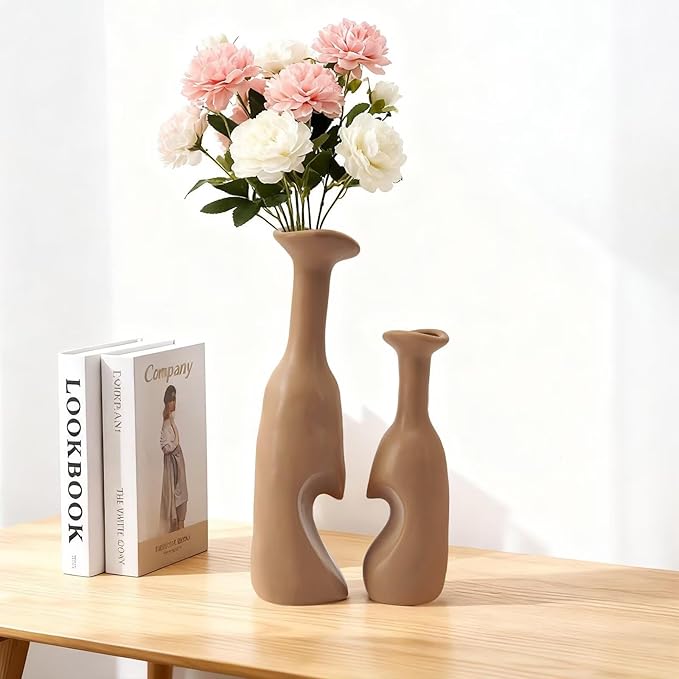 Heart Shaped Small Ceramic Vases Set of 2 Home Decor Boho Vase Modern Matte - Image 4
