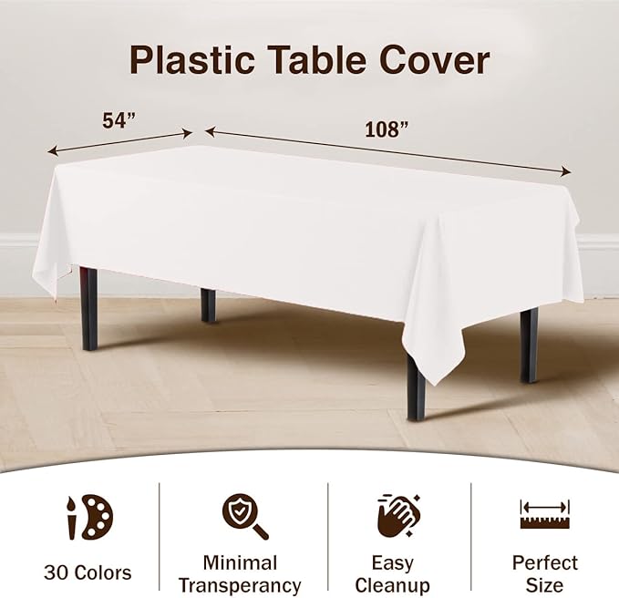 Exquisite 12-Pack Premium Plastic Tablecloth 54 Inch. x 108 Inch. Rectangle - Image 3