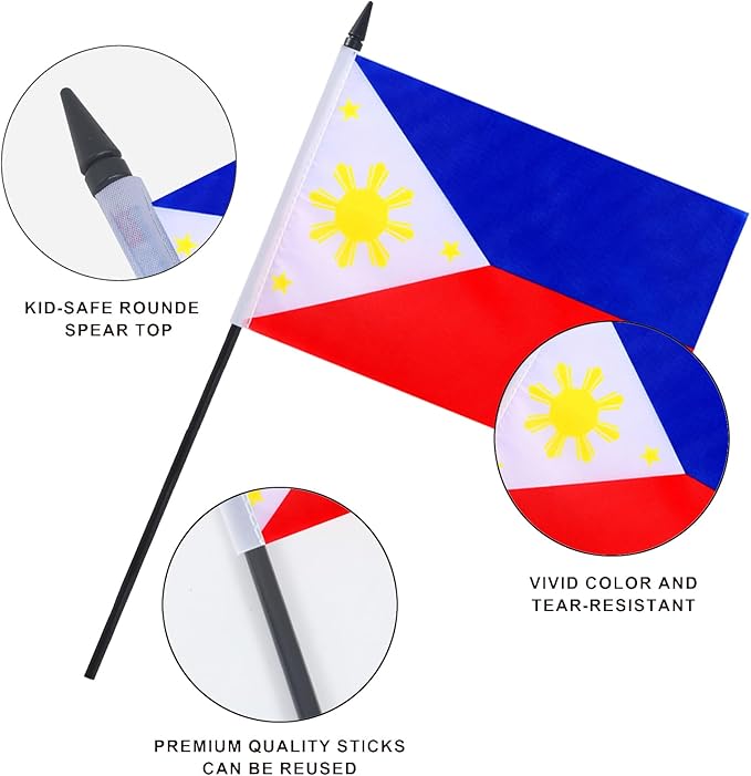 Philippines Desk Flag 12" Solid Pole Deluxe Set Filipino Flags Banner Mini - Image 4