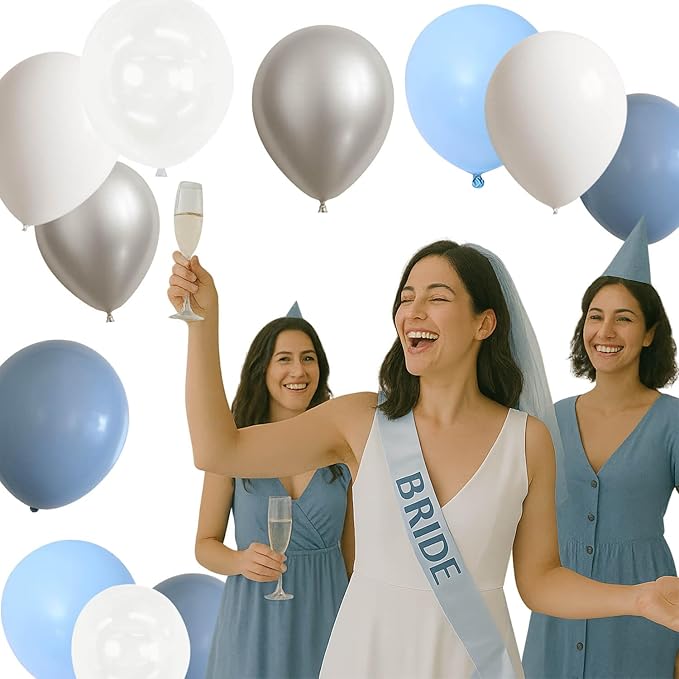 Dusty Blue and White Silver Balloons Bachelorette Party Decorations- 35Pcs 12in - Image 2