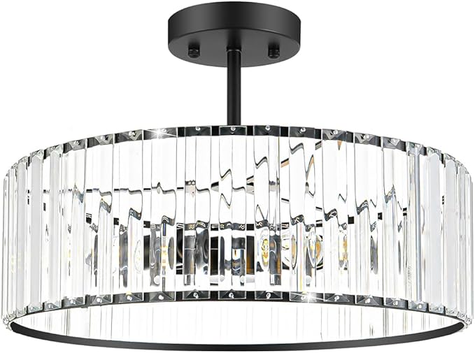 Modern Crystal Ceiling Light Fixture, Semi Flush Mount Ceiling Light, Matte by Unknown