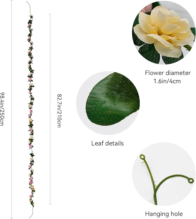12 PCS 98.4 FT Artificial Flower Garland Rose Garland - Image 2