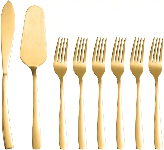 Cake Knife and Server Set with 6 Cake Forks Heavy Duty Thickened 18/0 Stainless by Ymeibe