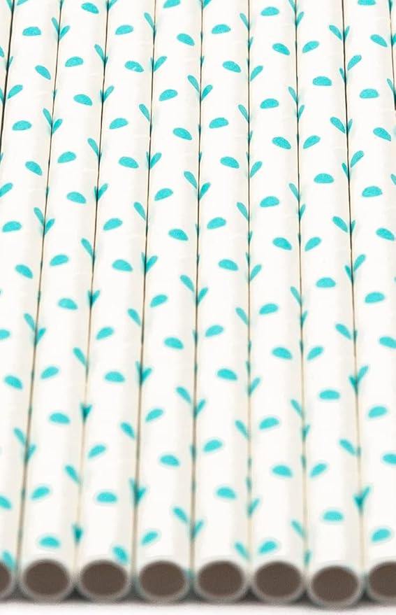 Pack of 900 Teal Blue Polka Dot Biodegradable 4-Ply Paper Drinking Straws - Image 3