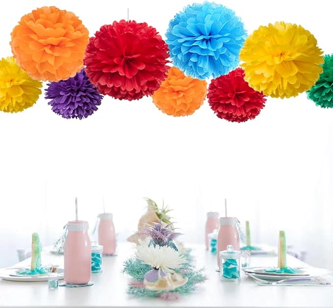 Rainbow Paper Flower Tissue Pom Poms - Image 3