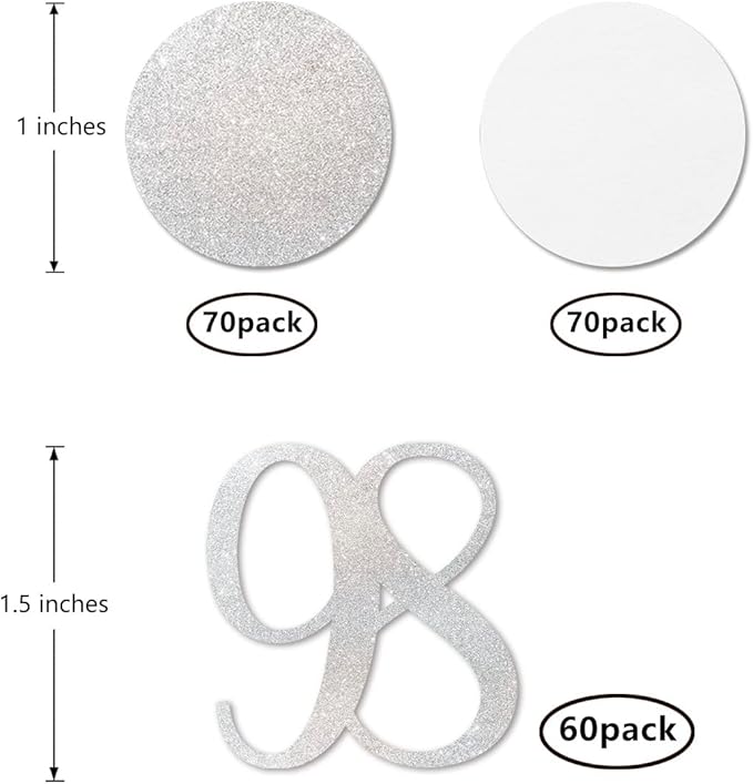 Silver Glitter 98 Confetti, 98th Birthday Number Confetti - Image 2