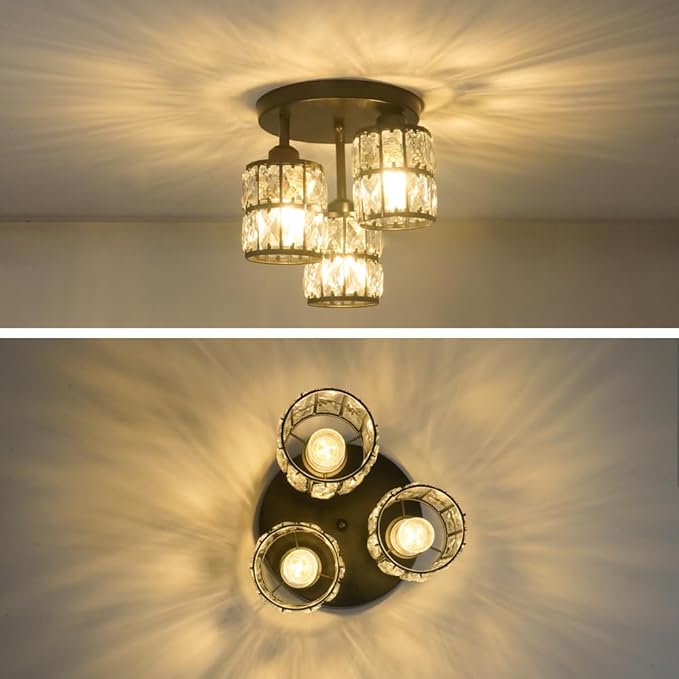 Modern Semi Flush Mount Ceiling Light, 3-Light Black Crystal Close to Ceiling - Image 2