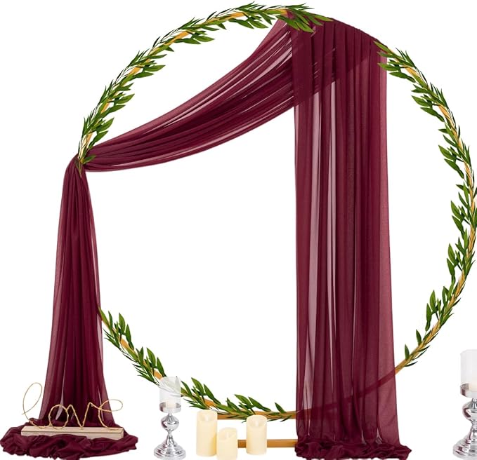 Socomi Wedding Arch Draping Fabric 29" x 20Ft 1 Panel Burgundy Sheer Outdoor - Image 2