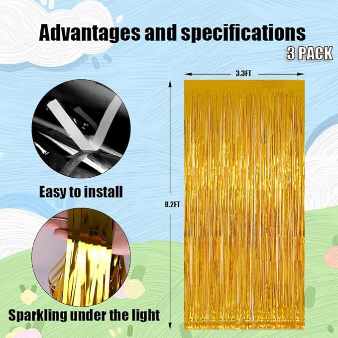 Keyali 3 Pack 3.3 * 8.3 ft Foil Curtain Metallic Tinsel Fringe Curtains Photo - Image 2