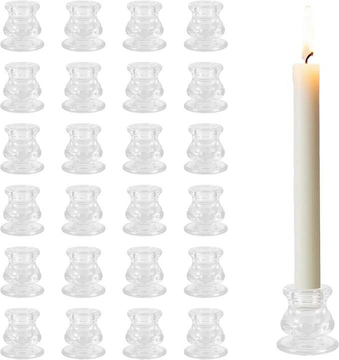 Garvee 24PCS Clear Glass Candlestick Holders Bulk, 2.2" H Taper Candle Holders by Garvee