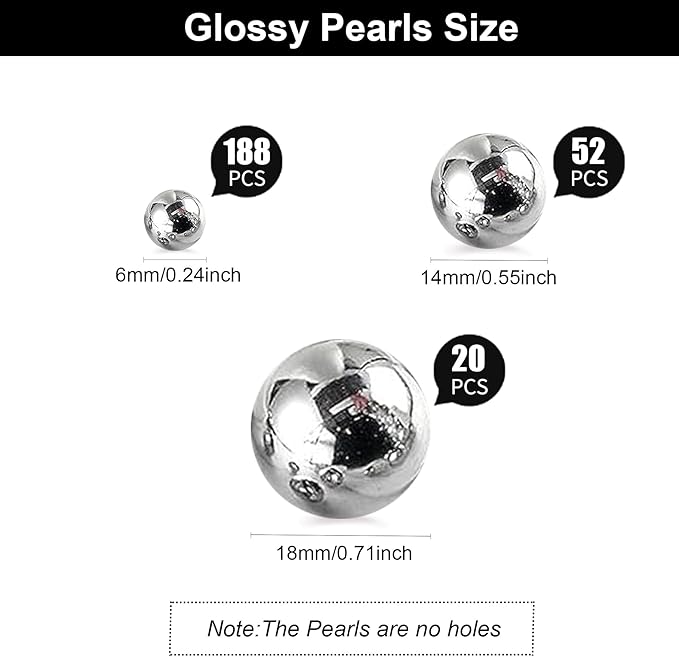 260Pcs Silver Glossy Beads for Centerpiece Decor, Artifical Pearls Vase Filler - Image 2