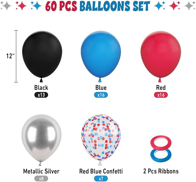FunHot Red and Blue Balloons, 12 Inch Metallic Silver Latex Balloon Helium Blue - Image 2