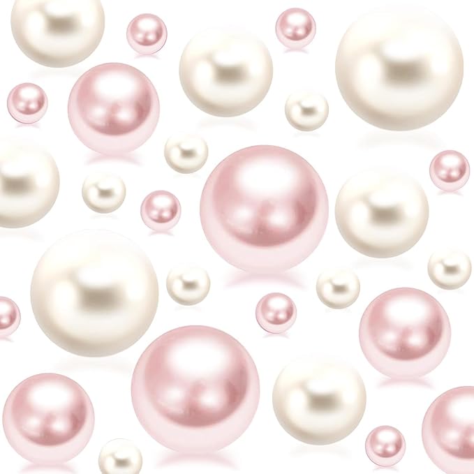 300Pcs Cream&Pink Polished No Hole Faux Pearl Beads by Cusmation