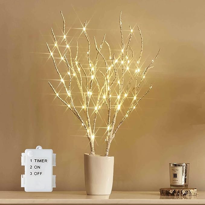 Hairui Lighted Birch Branches 18IN 70 White Willow LED Battery Operated - Image 4
