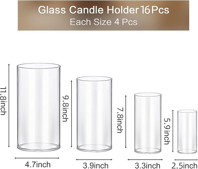 PHOSPHOR 16 PCS Glass Candle Holder, Hurricane Candle Hoder, Glass Pillar - Image 2
