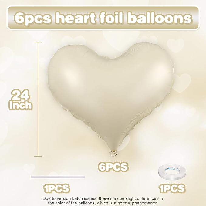 Cream White Heart Balloons, 24Inch Large White Heart Foil Balloons - Image 2