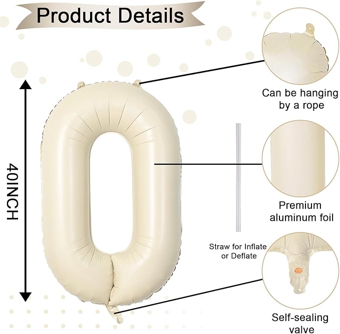 40 Inch Letter Balloons O, Big Custom A-Z Alphabet Foil Name Balloon Cream White - Image 2