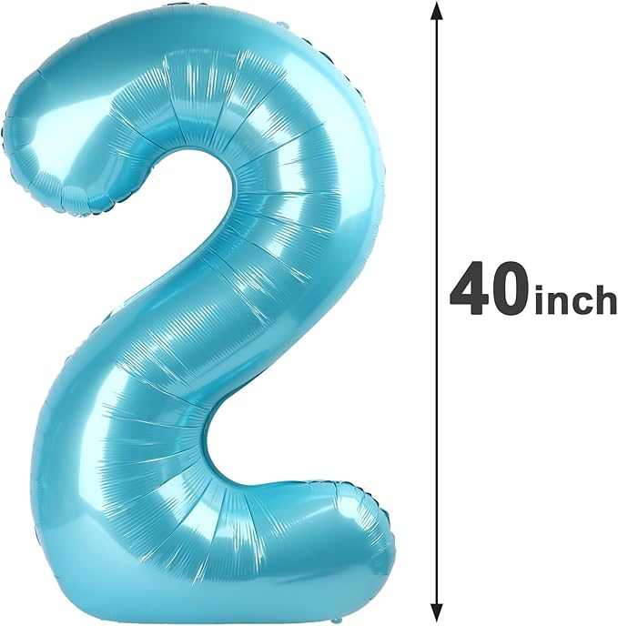 Pearl Blue 2 Number Balloon, 40 Inch Number 2 Balloon Birthday Decoration - Image 2