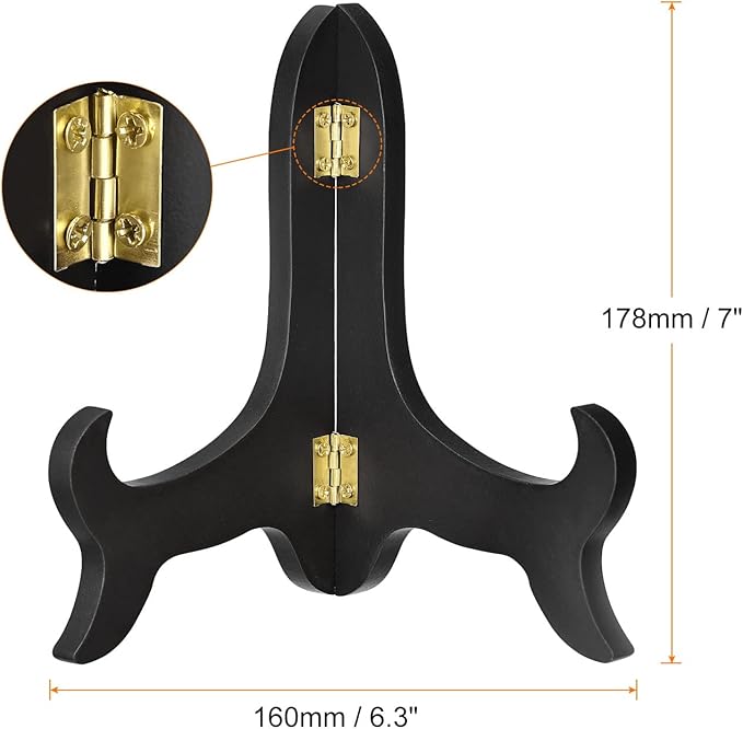 uxcell 7" Easel Plate Holder, Wooden Folding Display Stand Black - Image 2