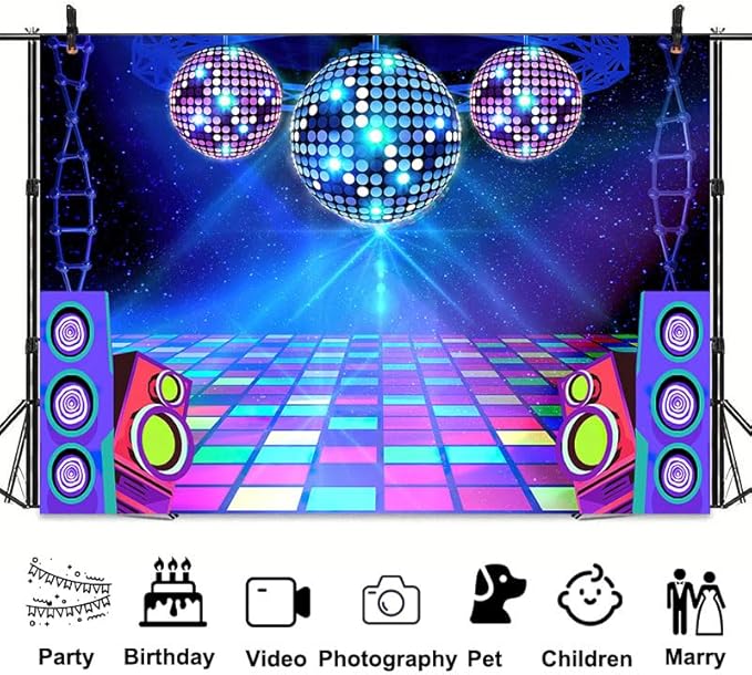 Disco Backdrop 7 x 5 ft Retro Glow Party 70s 80s 90s Theme Stage Dance - Image 5