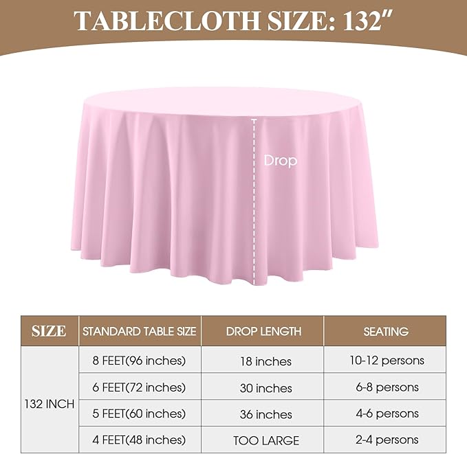 Round Tablecloth 132 Inch 6 Pack Pink Tablecloths Washable Decorative Linen - Image 6