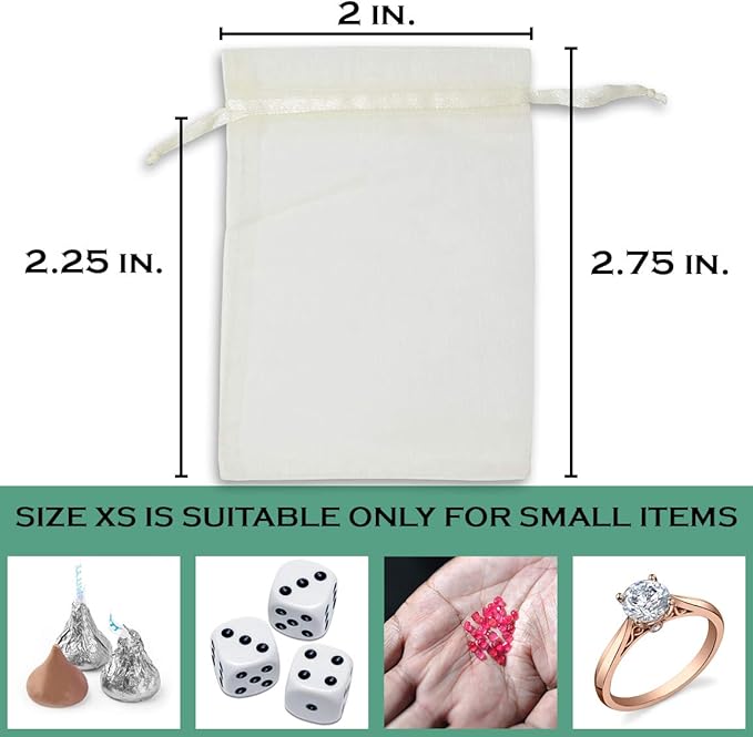TheDisplayGuys 48-Pack 2" x 2-3/4" Cream/Beige Sheer Organza Gift Bags - Image 2