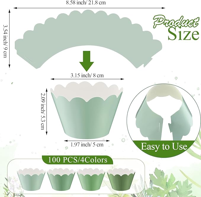 Domensi 100 Pcs Sage Green Cupcake Wrappers Rustic Cupcake Liners Baking Cups - Image 3