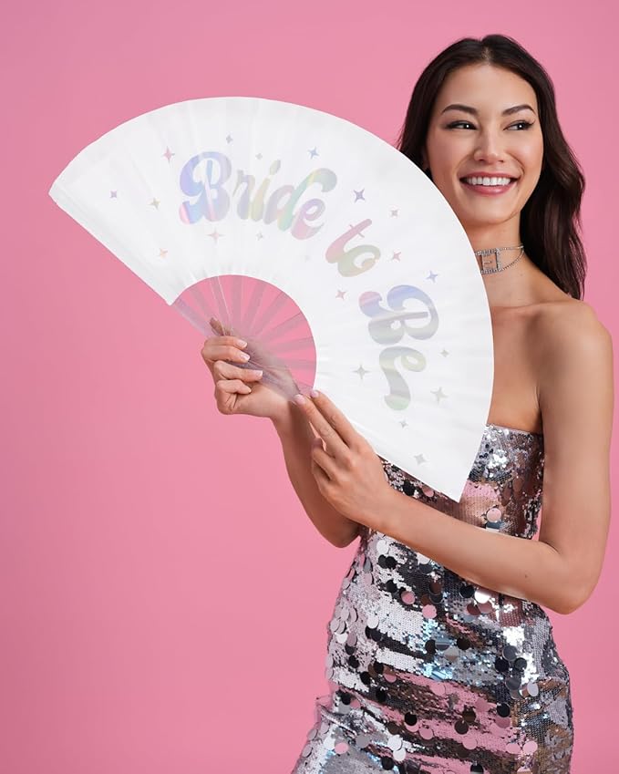 xo, Fetti Bride to Be Iridescent + Glitter Folding Fan | Bachelorette Party - Image 2
