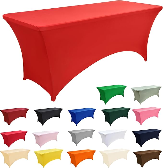 6-Pack 6ft Red Spandex Table Covers - Image 3