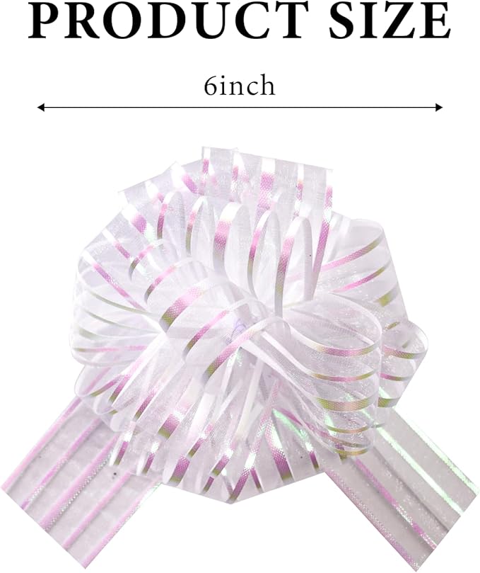 6 Pcs 6 Inch White Organza Pull Bow – Perfect - Image 2