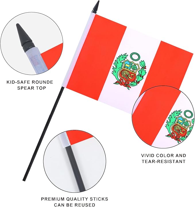 Peru Desk Flag 12" Solid Pole Deluxe Set Peruvian Flags Banner Mini Small Peru - Image 4