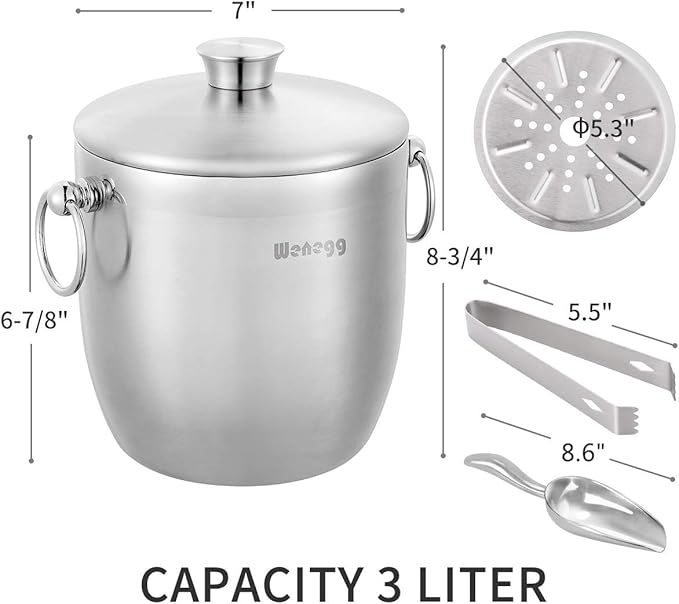 Ice Bucket with Lid, Tongs and Strainer - Image 7