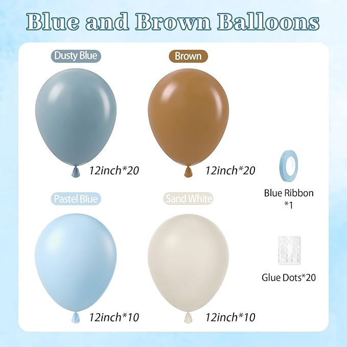 60pcs Blue and Brown Balloons 12inch - Image 3