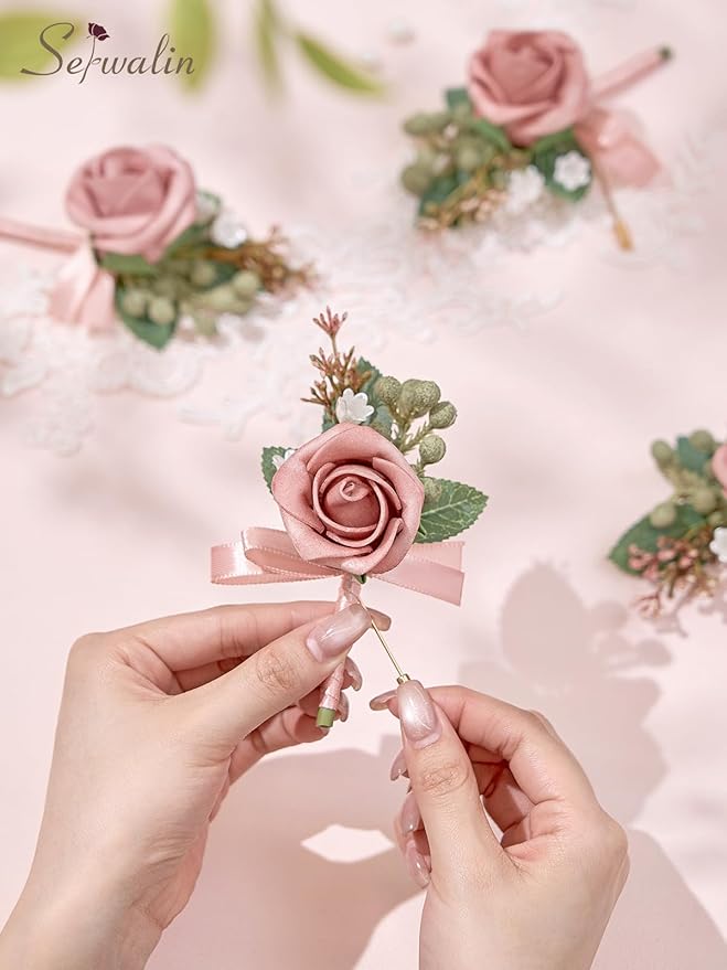 Serwalin 10Pcs Boutonniere for Men, Artificial Flowers for Wedding Decor - Image 2