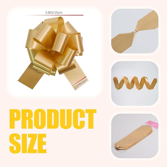 12 PCS 6 Inch Golden Pull Bows - Image 2