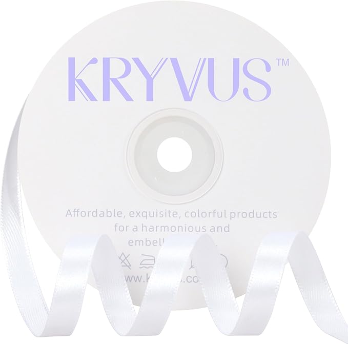 White Satin Ribbon 3/8 inch X Continuous 50 Yards, Single Face Polyester Ribbon by Kryvusribbon