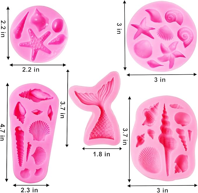 Seashell Silicone Molds, AIMEIKI 5 Pack Marine Theme Cake Fondant Silicone - Image 2