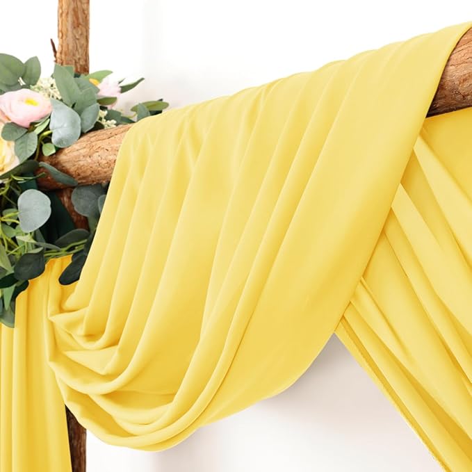 Wedding Arch Draping Fabric 2 Panels 30'' x 18FT Yellow Sheer Chiffon Arch - Image 2