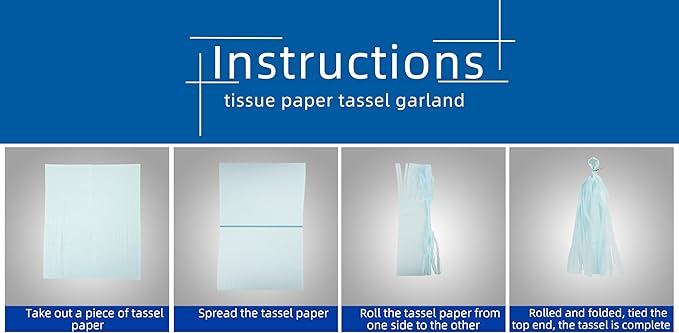 Teal Silver White Navy-Blue Party-Decorations – 15pcs Tissue Paper Tassel - Image 5
