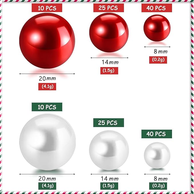 150Pcs Red&White Polished No Hole Pearl Beads Vase Filler, Christmas Vase - Image 2