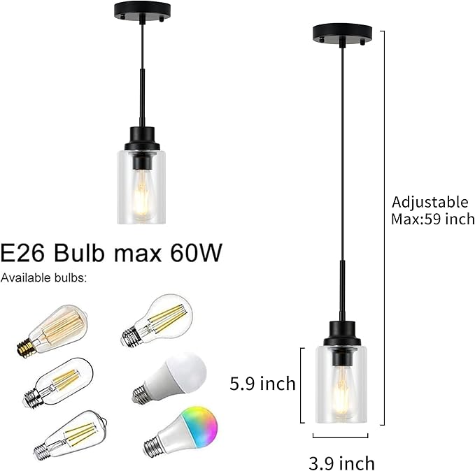 Island Lights for Kitchen, Modern Black Farmhouse Clear Glass Cylinder Pendant - Image 2