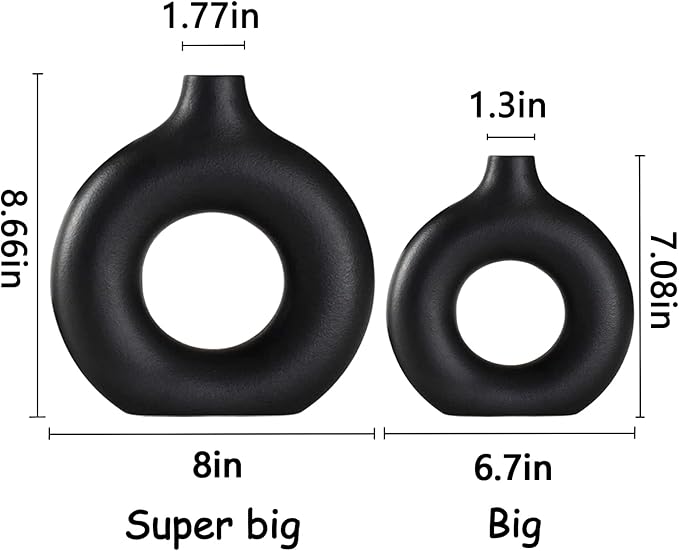 Black Ceramic Vase Set of 2 for Modern Boho Decor, Round Matte Pampas Flower - Image 5