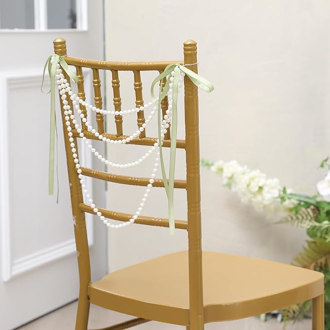 16 Pcs Wedding Pearl Bow Chair Decor Satin Ribbon Bows - Image 3