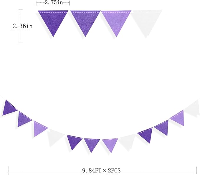 Purple Party Decorations Ombre Lavender Felt Hanging Triangle Mini Bunting - Image 2